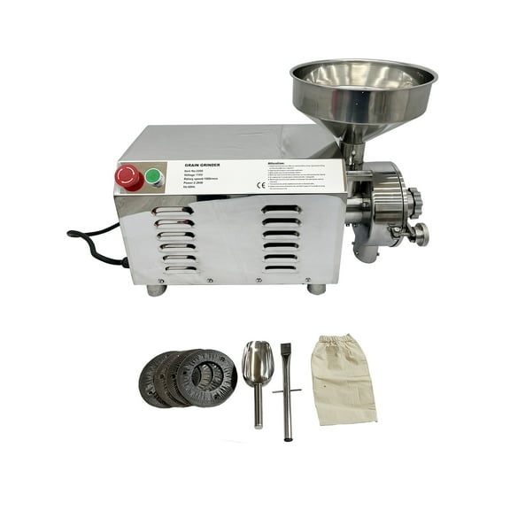 EQCOTWEA Electric Hammer Mill Grain Grinder Grinding Machine Flour Mil for Cereal Soybean Spice Coffee Bean Stainless Steel