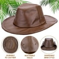 thumbnail image 5 of EINSKEY Packable Cowboy Hat for Women Men, Shapeable Brim UPF50+ Sun Protection, Fedora Panama Western Style Leather Cowgirl Hat Brown, 5 of 9