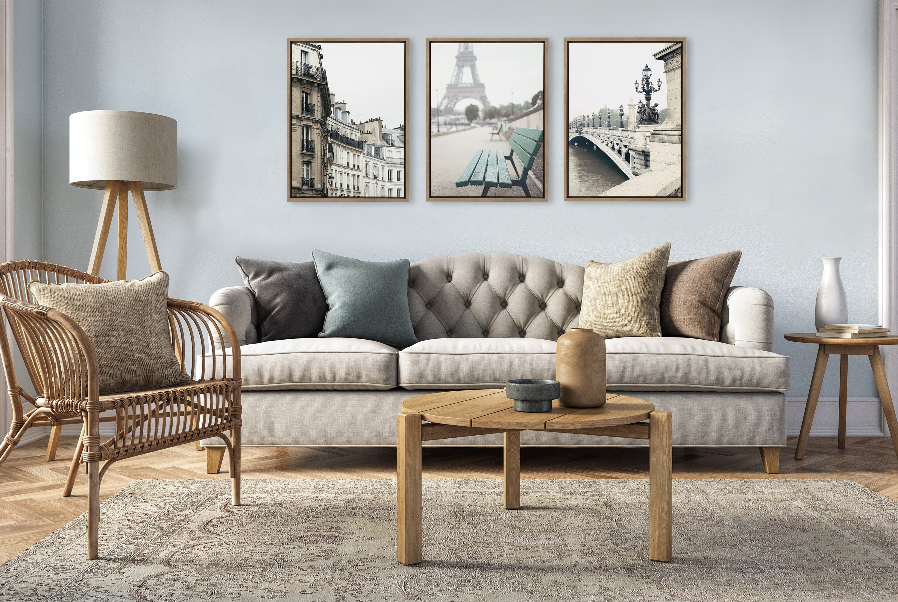 Sylvie L Hotel, Paris Eiffel Tower Europe Travel and Pont Alexandre III 18 in x 24 in Framed Photography Canvas Art Prints, by Kate and Laurel Set of 3