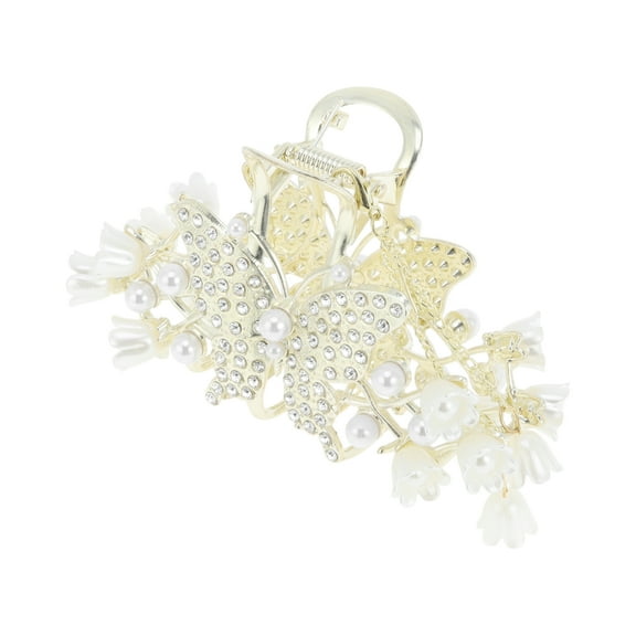 Unique Bargains 1 Pc Floral Tassel Hair Clips for Home Gold Tone White