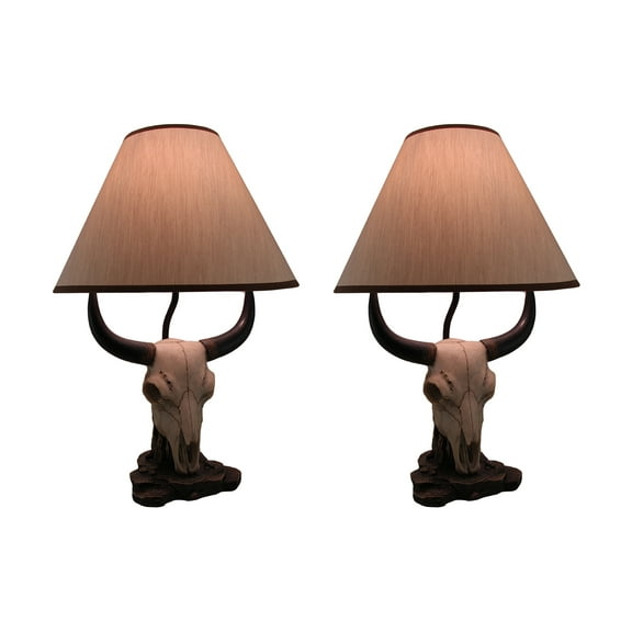 Zeckos Cattle Ranch Bovine Cow Skull Table Lamps Set of 2