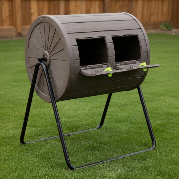 Resenkos 37.5 Gallon Dual-Chamber Compost Tumbler – Weatherproof Outdoor Rotating Compost Bin with Lockable Doors, BPA-Free PP & Steel Frame – Black/Coffee Finish