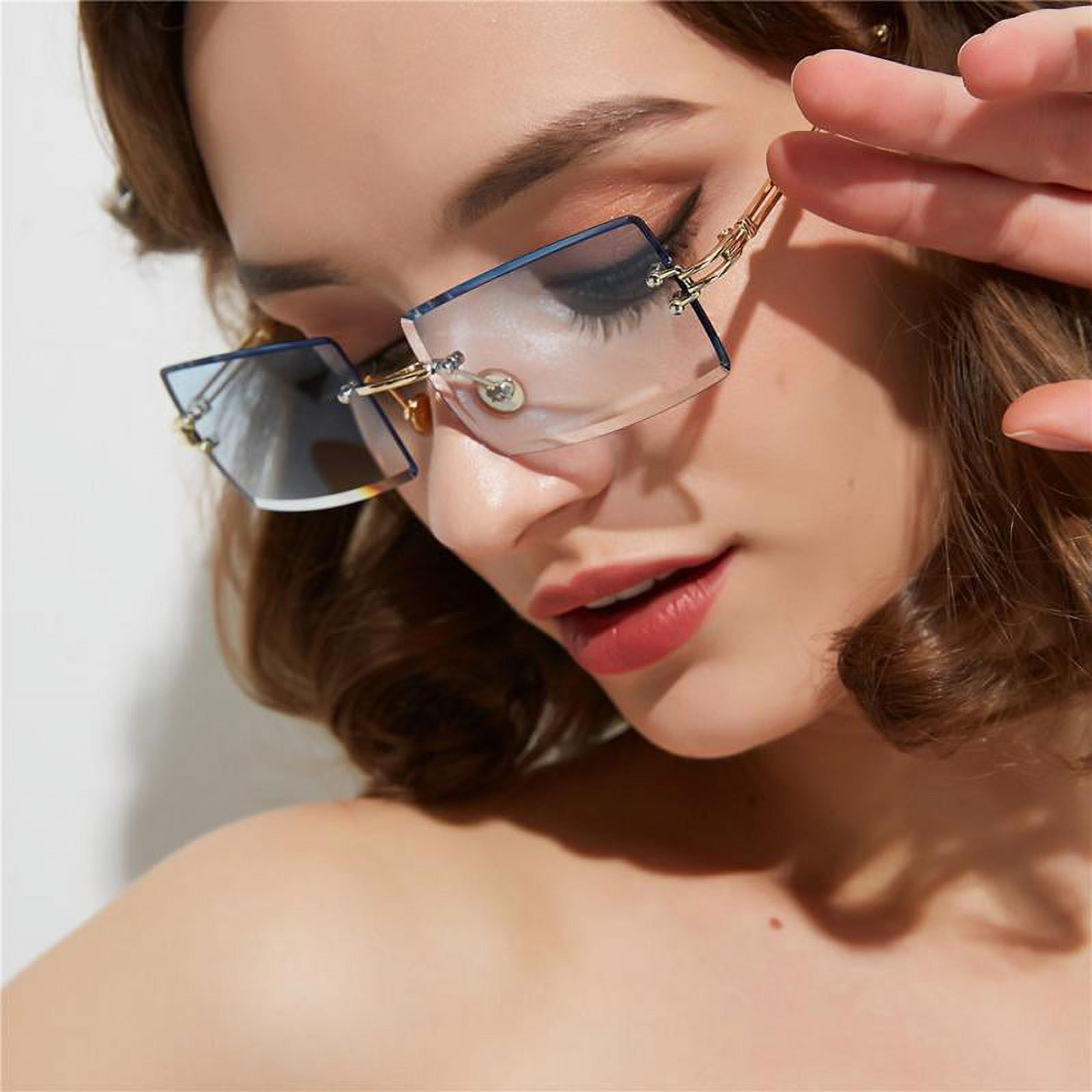 Rimless Rectangle Sunglasses for Women Fashion Frameless Square Glasses for  Men Eyewear Unisex