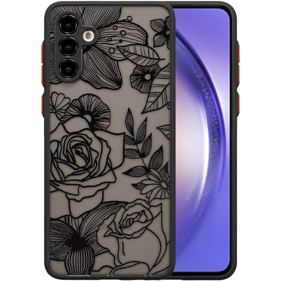 for Samsung Galaxy A54 5G Case Cute Rose Floral Phone Case for Women Girls Pattern Printed Design Slim Translucent Matte TPU Bumper Case Shockproof Protective Case, Black