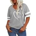 thumbnail image 2 of Tittly T Shirts for Women Spring Tops for Women Women's Spring/Summer V Neck Loose Casual Love Printed Color Blocked Short Sleeve T Shirt Graphic Tees Tshirts Shirts Grey XL, 2 of 5