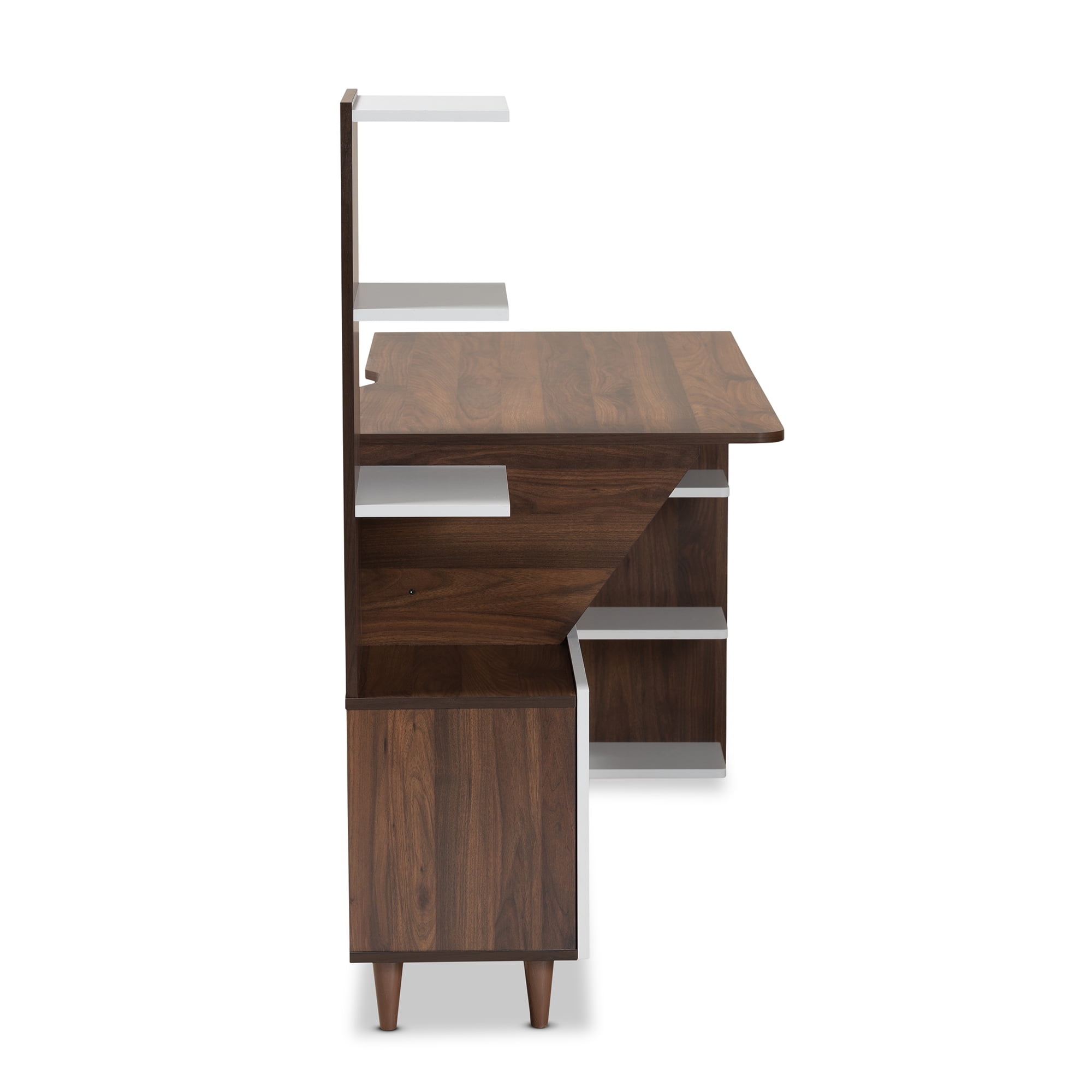 Baxton Studio Tobias Contemporary 23.6 in MDF Portable Computer Desk with Storage, White/Walnut Brown
