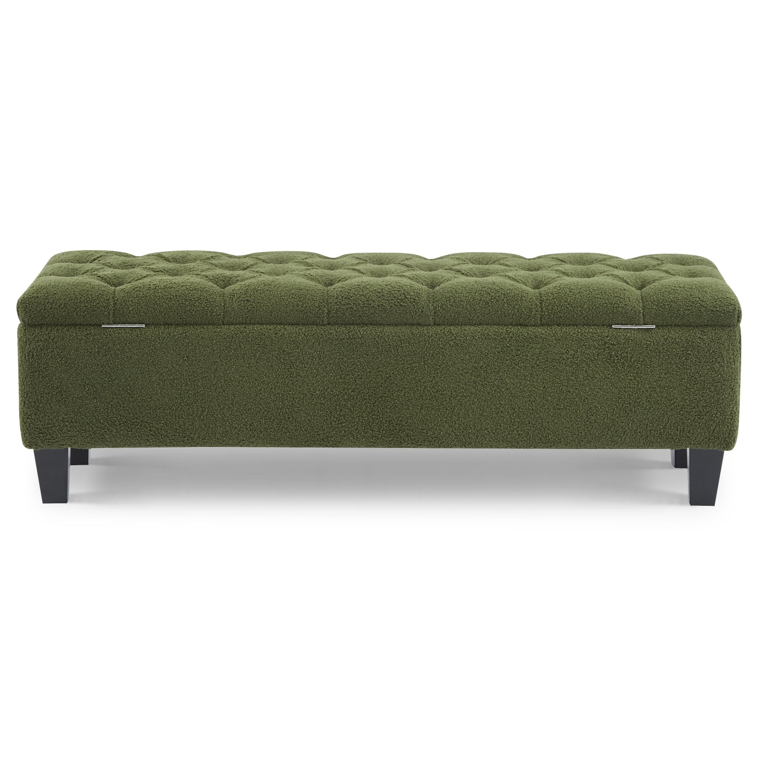 Lisonu Green Boucle Storage Ottoman Bench, Button-Tufted Diamond Stitching, 51.18in Lift-Top Upholstered Entryway & Living Room Bench with Soft Hinges, Rubberwood Legs, 300 lb