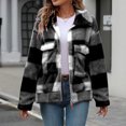 thumbnail image 4 of QUNYINEY Casual Women Coats Black Plaid Zip Up Fleece Lightweight Coats Lapel Collar Mid-Length with Pocket Long Sleeve Loose Hoodless Coats, 4 of 8
