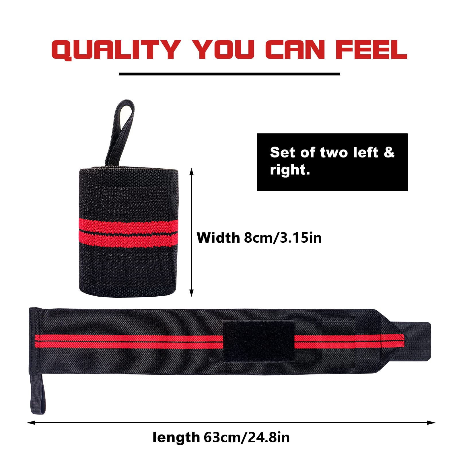 Wusi Wrist Wraps Support Weight Lifting: Weightlifting Crossfit Wrist Wraps Powerlifting Strength - Gym Benching Wrist Wrap Powerlifting for Men ＆ Women(24.8inch, Red Stripes)