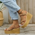thumbnail image 5 of Under $15 Sandals Women, Xunlbb Summer Plus-size New Muffin Wedge Suede Fish Mouth Sandals(Khaki,Size:42), 5 of 8