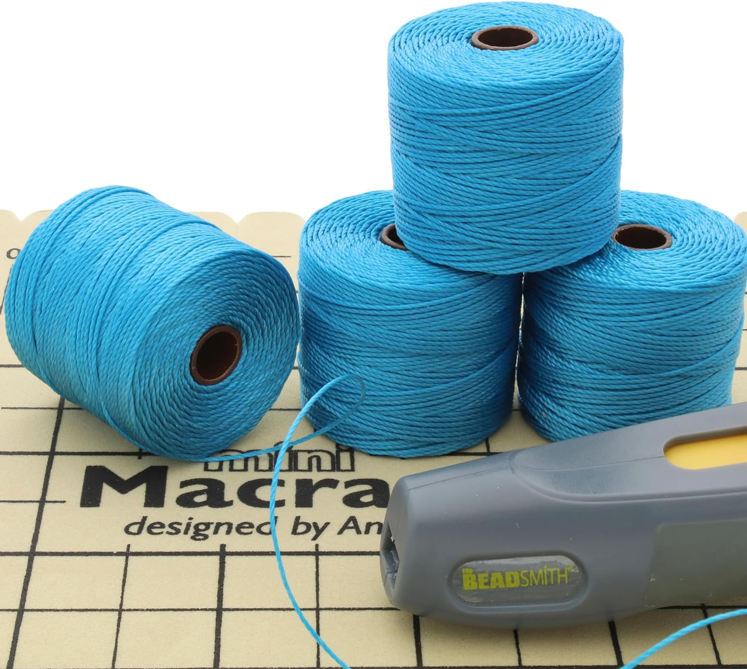 The Beadsmith S-Lon Bead Cord – .5 mm Twisted Nylon Cord, 4 Spools, Bermuda Blue Color, TEX210, 77 Yards