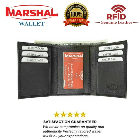 Genuine Leather Slim Trifold Wallet For Men With ID Window RFID Blocking