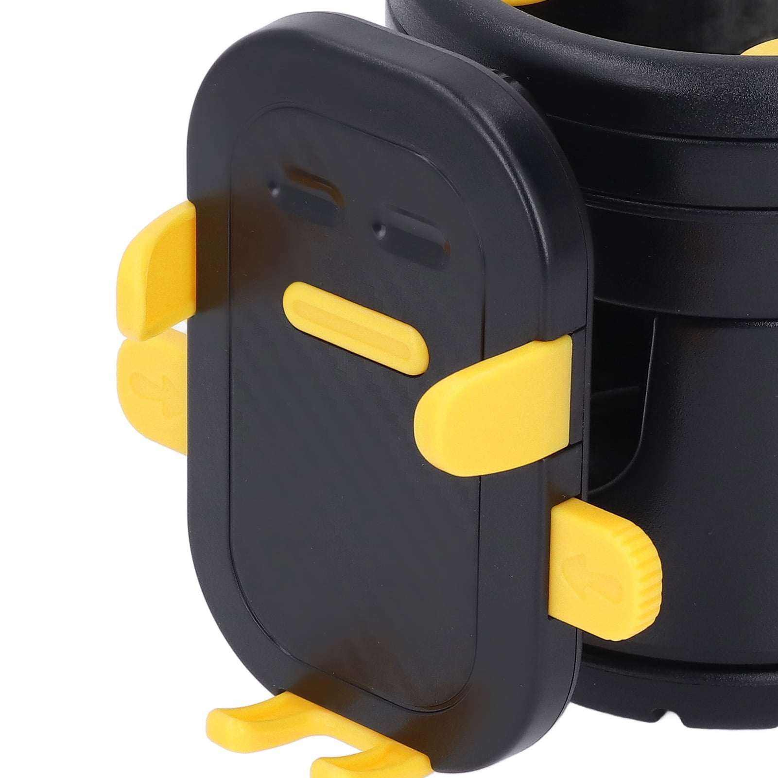 BIMZUC Stroller Cup Holder with Phone Holder, Multifunctional 3 in 1 Stroller Bottle Holder, Double Drink Rack Organizer for Walker Scooters Wheelchairs, Black Yellow