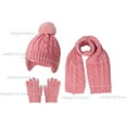 thumbnail image 3 of CYRBOKO Toddler Girl's Hat Scarf and Gloves, Three Pieces Thermal Winter Beanies with Pom Kids Accessories Sets Beige Size 3-10 T, 3 of 3