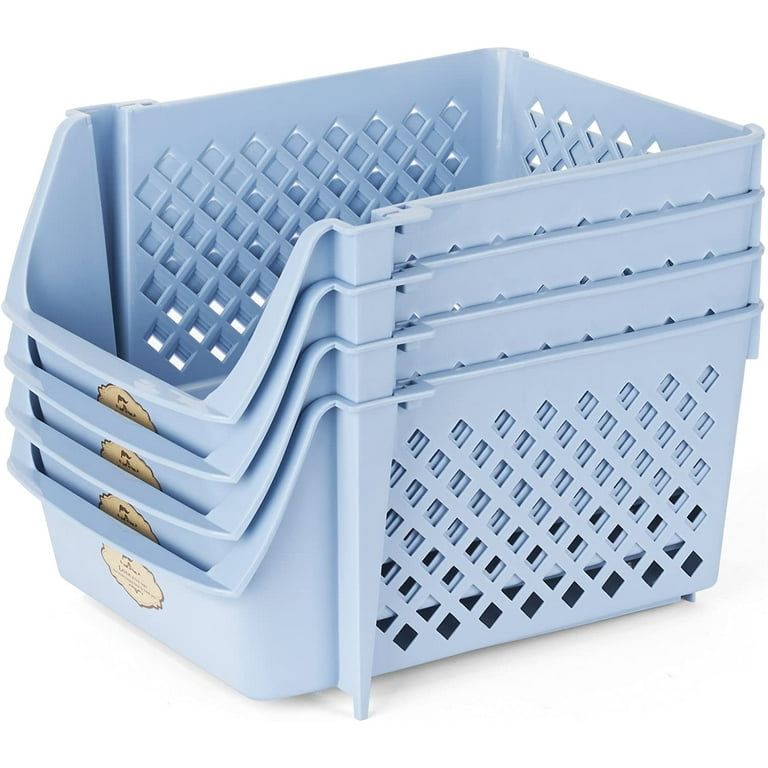 4 Pack Stackable Plastic Storage Basket, Topboutique Stackable