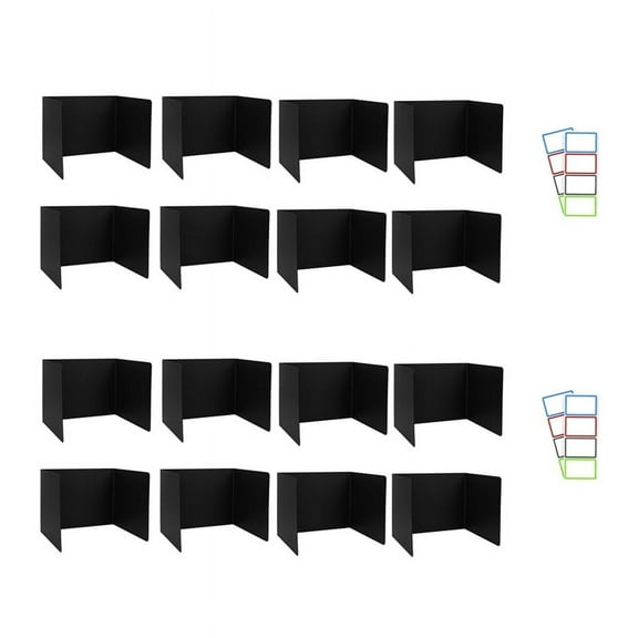16 Pack Desk Dividers for Students, Waterproof Plastic Study Carrel Divider,Easy to Clean Privacy Classroom Shield Black