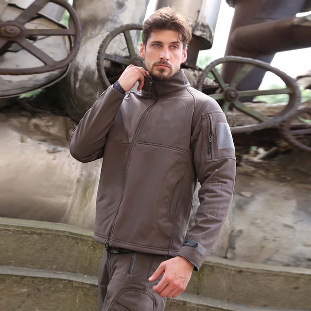 LSLJS Men's Warm Fleece Skin Soft Outdoor Jacket Camouflage( Gray, XXL)