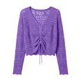 thumbnail image 3 of ZGRBOU Womens Boho Off Shoulder Sheer Tops Long Sleeve Crochet V Neck Pullover Shirts Drawstring Hem Swimsuit Cover Up, 3 of 6