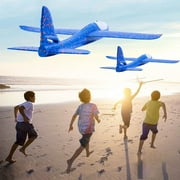 1Pcs Foam Glider - 19×18.5 Large Throwing Airplane with Lights, 2 Flight Modes for Outdoor Kids Sports Birthday Party Favors