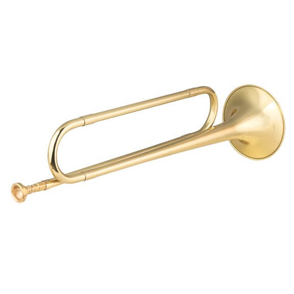 Corneta de latón Brass C Bugle Call Trompeta chapada en oro Cuerno de caballería con boquilla Instrumento musical para principiantes Banda escolar Orquesta militar (18.7 pulgadas)