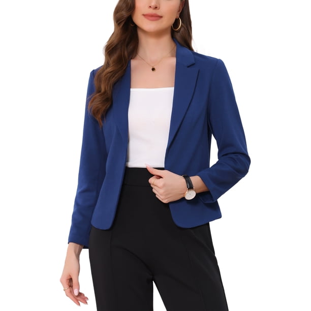 Blazer de Negocios INSPIRE CHIC para Mujeres, Chaquetas de Traje Casual Elegante de Oficina, Abierto, S Azul Oscuro