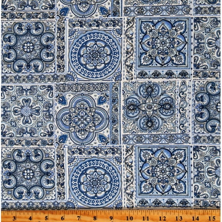 Cotton Bluesette Tiles Blue and White Design Dutch Cotton Fabric Print by the Yard (13444-54)