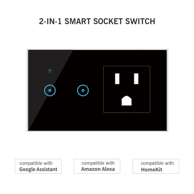 Interrupteur Intelligent, Compatible avec Télécommande Vocale 95-250v Prise Murale avec Commande Vocale Compatible Interrupteur Wi-fi Prise Interrupteur Application Télécommande Application avec 2 Prises Murales Wi-fi Iuppa
