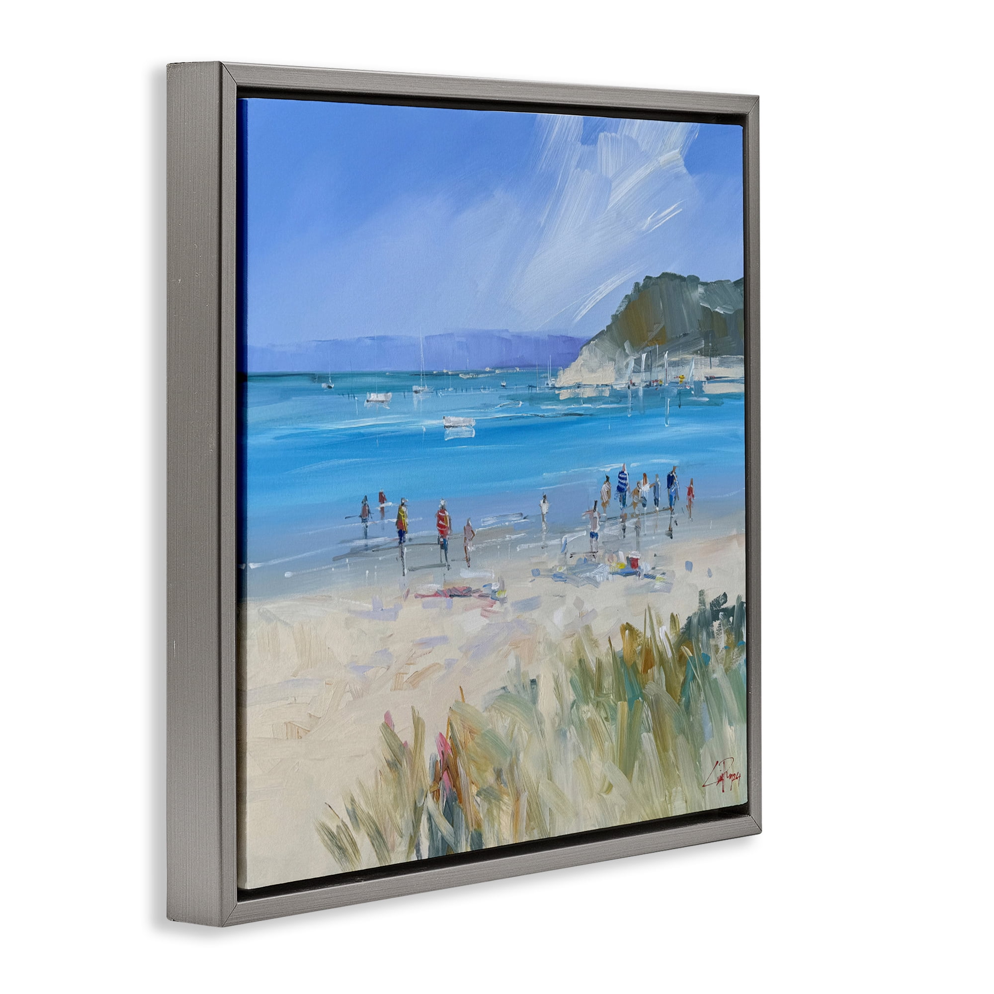Stupell Industries Summer Sorrento Beachgoers Gray Framed Floater Canvas Wall Art, design by Craig Trewin Penny