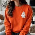 thumbnail image 2 of Halloween Shirt, Pocket Ghost Drinking Iced Coffee Sweatshirt, Cute Pumpkin Hoodie, Minimalist Spooky T-Shirt, Fall Gift for Women, 2 of 9