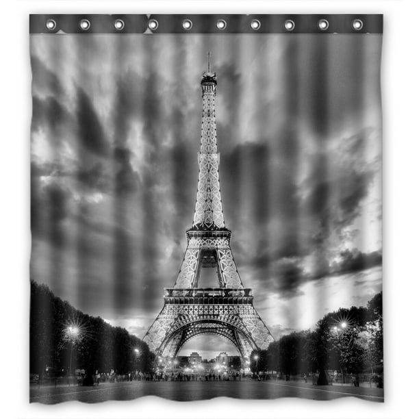 PHFZK City Landmark Shower Curtain, Paris Eiffel Tower Black and White