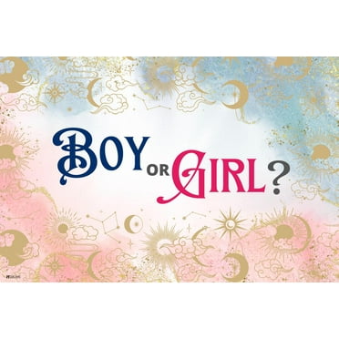 Gender Reveal Poster Boy or Girl Baby Him or Her Party Decorations Supply Cool Wall Art Print Poster 12x18