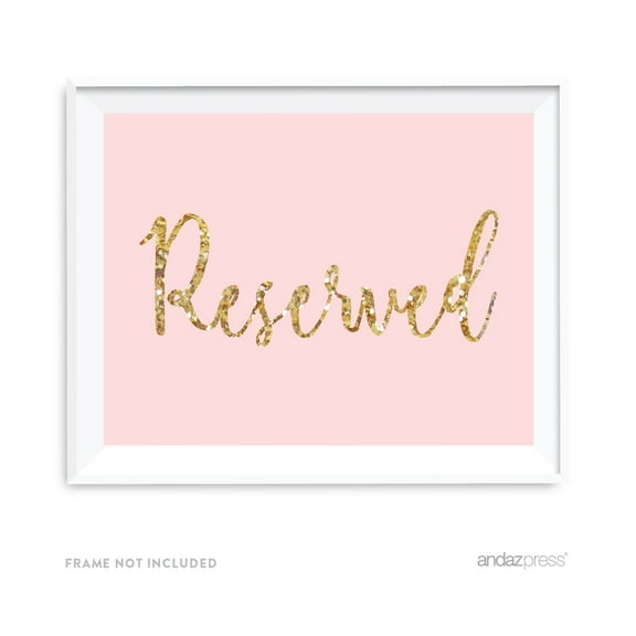 Reserved Blush Pink Gold Glitter Print Wedding Party Signs