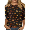 thumbnail image 3 of VKOYWKM Halloween Shirts for Women Halloween Pumpkin Graphic T Shirts 3/4 Sleeve Halloween Party Blouse Crew Neck Loose Spooky T-Shirts, 3 of 6