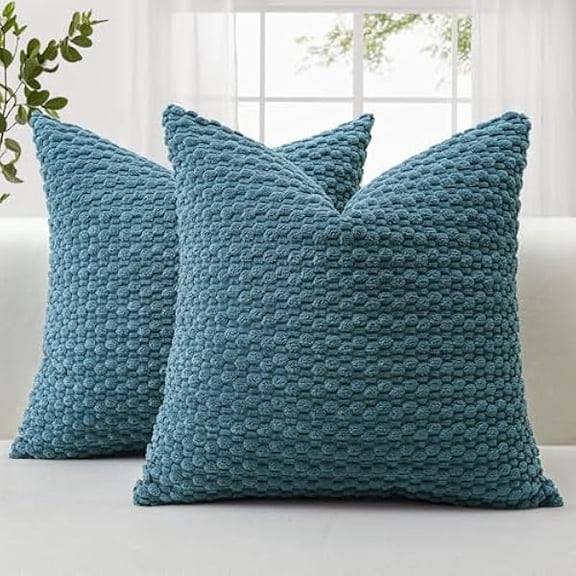 Eryueer Corduroy Soft Decorative Cushion Covers 45x45 cm Set of 2 Decorative Throw Pillow Covers with 3D Bubble Texture Pillowcase for Couch Sofa Bedroom Soft Cushion Case for Home Decor (Dusty Blue)