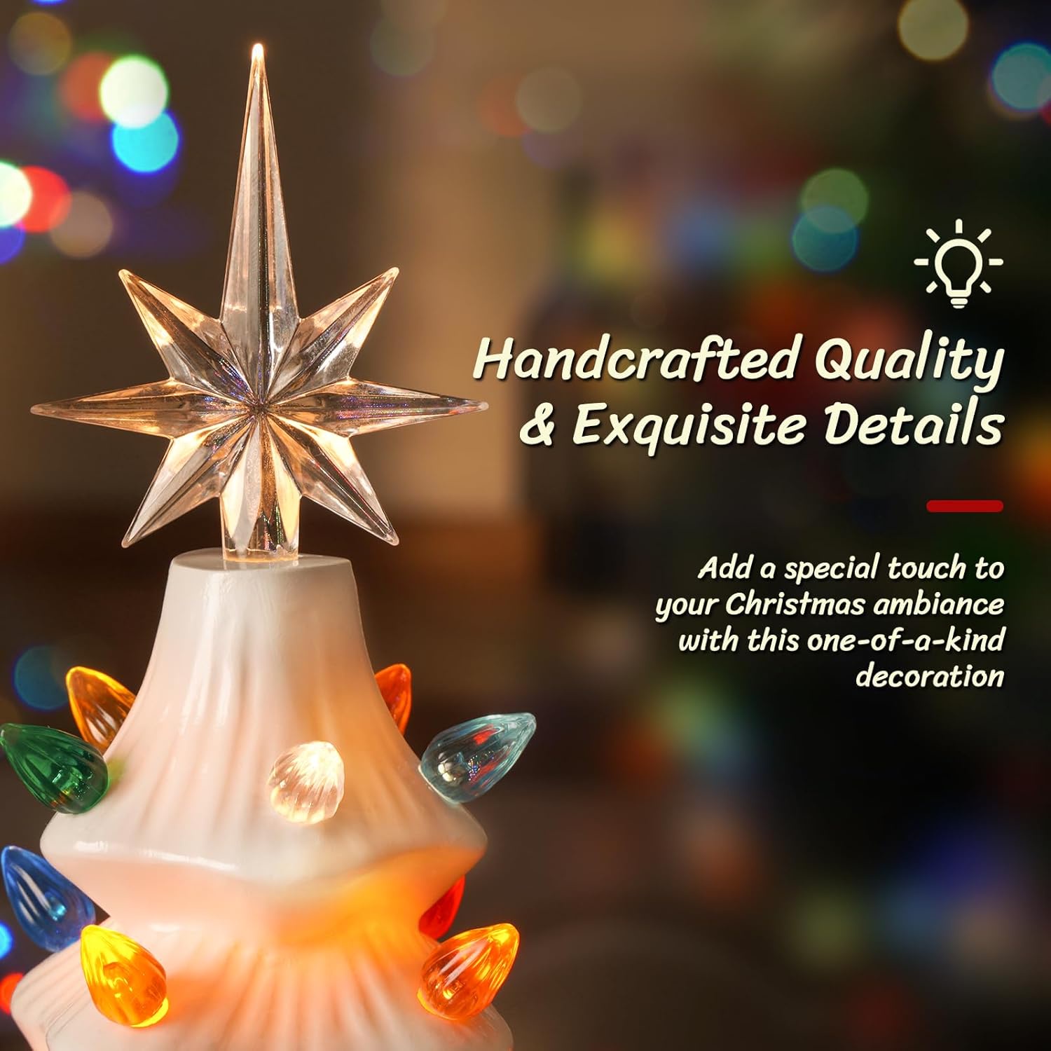 Nordic Hygge 2024 Newest 16.5" Hand Painted Resin Christmas Tree with Lights, Pre-lit Xmas Tree Decor Lighted Tabletop Decoration with Multicolored LED Bulbs, White