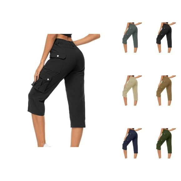Capri Pants for Women 2025 High Elastic Waist Straight Leg Casual Loose Cago Capris with Pockets Womens Cropped Pants