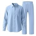 thumbnail image 6 of FRSASU Mens 2 Pieces Cotton Linen Set Long Sleeve Button Down Shirts Casual Drawstring Yoga Pants Summer Beach Wedding Outfits Light Blue, 6 of 9