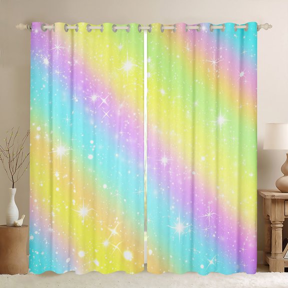 Manfei Colorful Fairy Tale Blackout Curtains Set of 2 (52x84 Each),Rainbow Lines Striped Window Curtains,Gradinert Blue Yellow Pink Curtains and Drapes For Girl Teens,Ultra Soft Home Decor