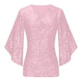thumbnail image 6 of Sexlip Glitter Tops for Women Plus Size Short Sleeve Shirts 2025 Trendy Evening Cocktail V Neck Sequin Blouse Tunic Weddings Pink S, 6 of 7