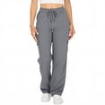 thumbnail image 2 of Blmnix Winter Pants for Women Pleated Casual Pants Cargo Sweatpants Bottoms Straight-Leg Relaxed Fit Gray Full High Warm Pants for Women,L, 2 of 6