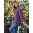 thumbnail image 3 of TEMOFON Sweatshirt for Women Crewneck Long Sleeve Hoodies Side Slit Casual Loose Slouchy Pullover Top Purple, 3 of 5