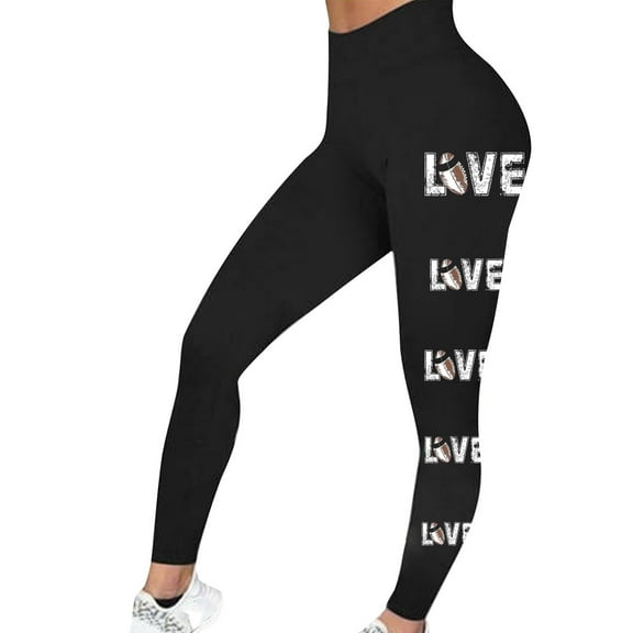 Jjayotai Women's Stretchy Leggings, Love Football Tights, Buttery Soft Inseam Gym Yoga Pants, Cozy Stylish Tights Trousers Black M