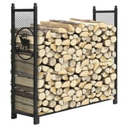 KingSo 4 Feet Outdoor Heavy Duty Steel Firewood Log Rack Wood Storage Holder Black