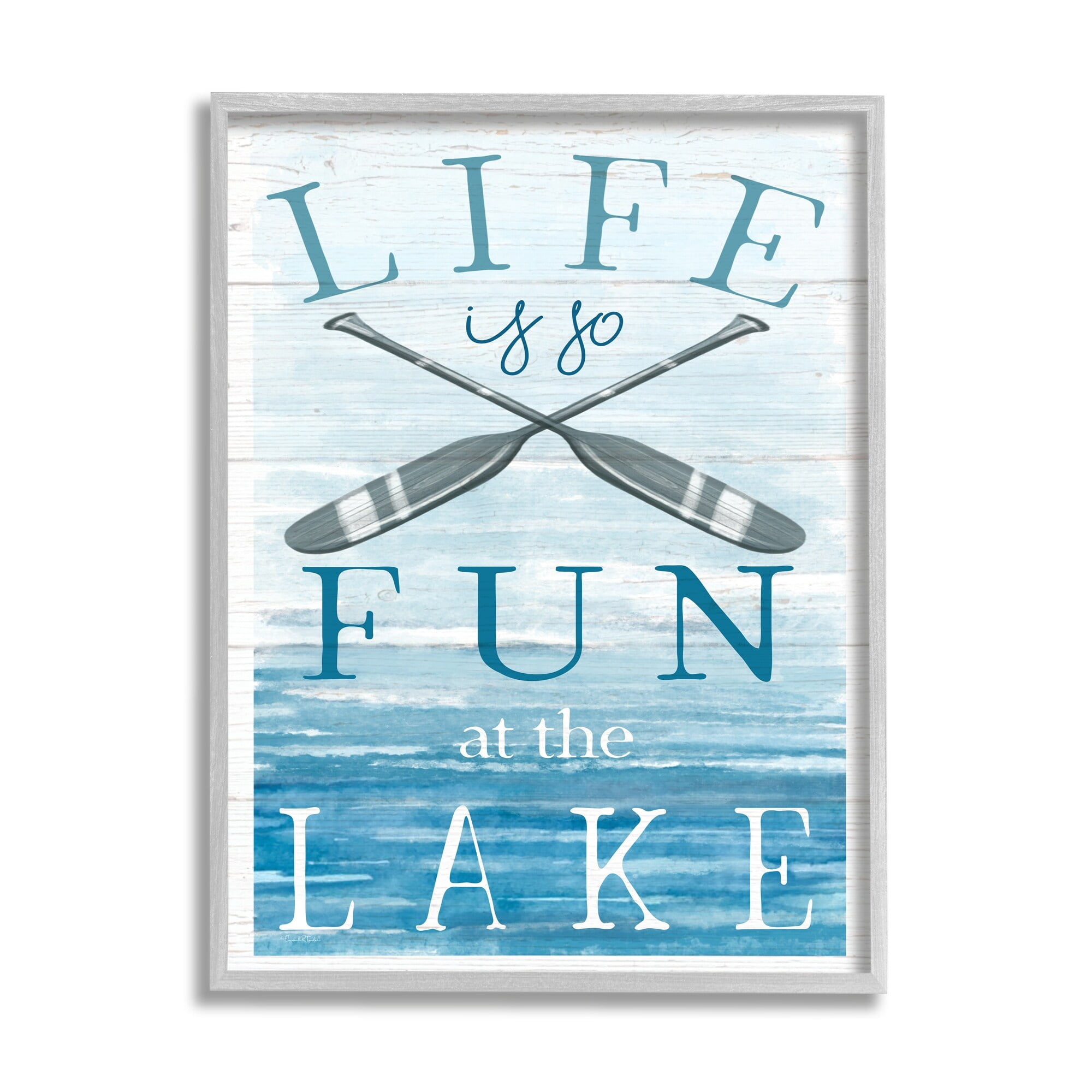 Stupell Industries Fun at Lake Phrase Crossed Ores Water Design Graphic Art Gray Framed Art Print Wall Art, Design by Elizabeth Tyndall