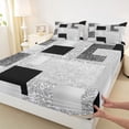 thumbnail image 5 of Manfei Glitter Plaid Print Bed Sheets, Bling Geometric Fuul Size Sheets, Gray, Black and Silver, Black Reversible 4-Piece1 Flat Sheet + 1 Fitted Sheet + 2 Pillowcases, 5 of 6