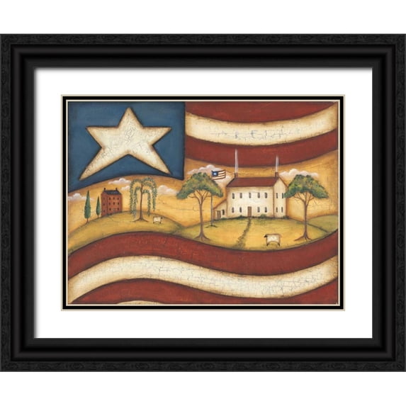 Lewis, Kim 18x15 Black Ornate Wood Framed with Double Matting Museum Art Print Titled - Folk Flag II