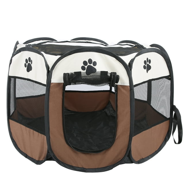Jaula plegable portátil para perros y gatos, tienda de ejercicios y juegos, cubierta de malla para uso en interiores y exteriores, café