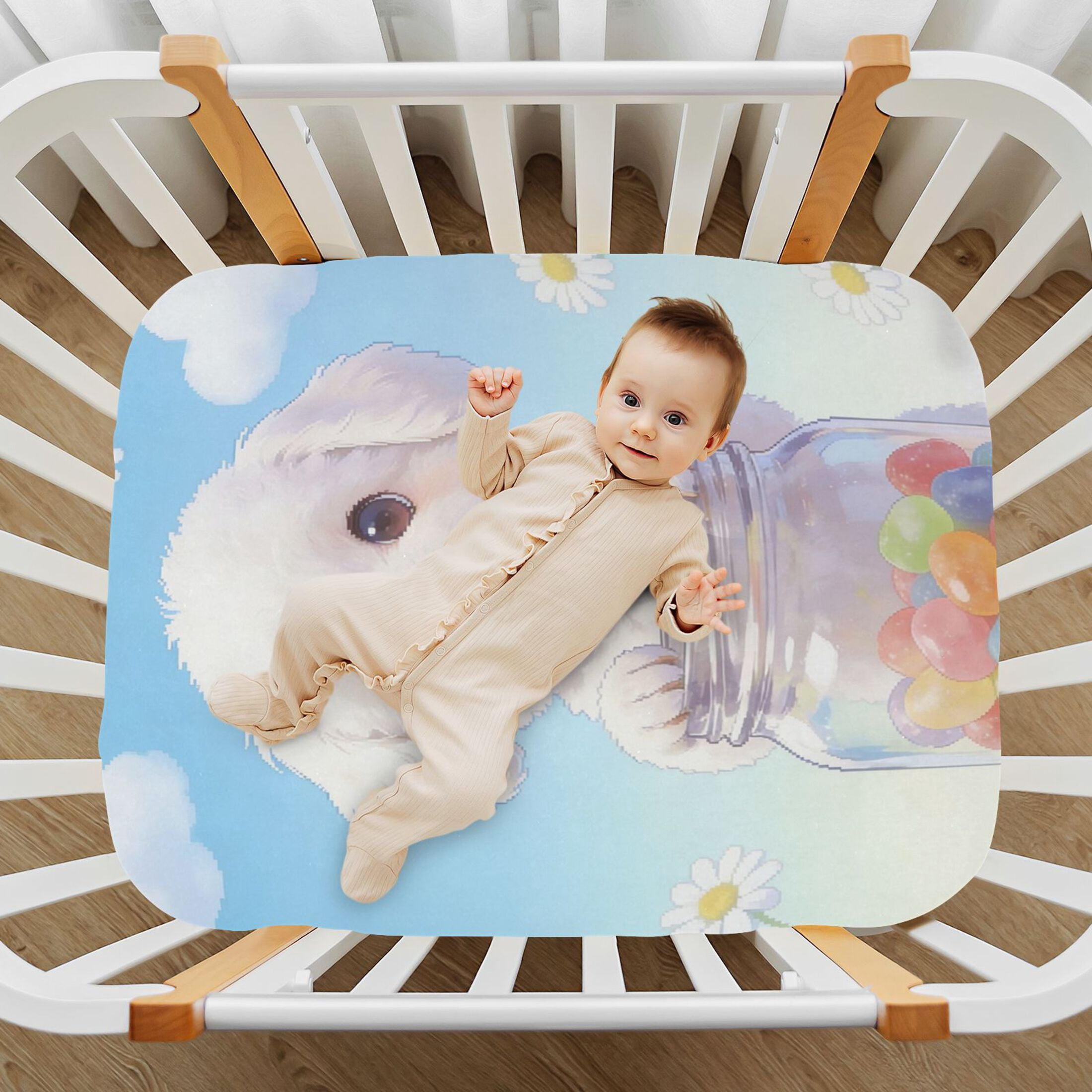 Baby Essentials 52”x 28”- Standard Cotton-like Modal Elastic- Candy Dog Pattern Design Crib Sheets for Newborns and Toddlers