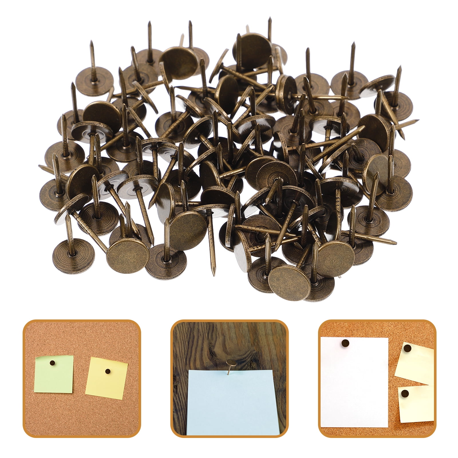 100pcs Heavy Duty Thumb Tacks, Flat Push Pins For Bulletin Board Upholstery Tacks Decorative Nails Thumbtacks Wall Hanging Photos Home Furniture Sofa Craf