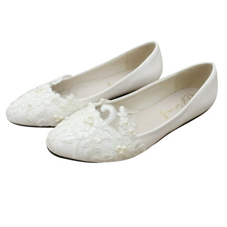 

Shoes Wedding Flats Bridal Lace Ballet Bride S Flat Pumps Toe Satin Basic Casual Comfortable Pearl Closed Summer Silk
